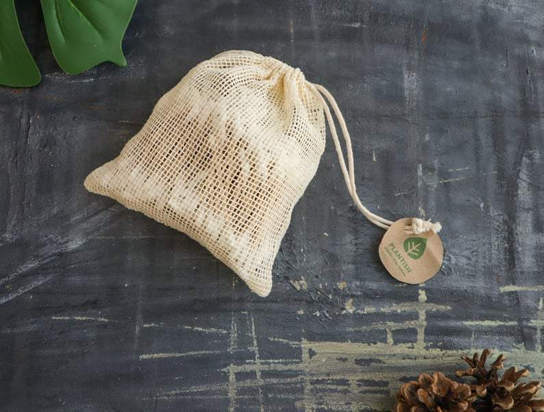 Plantish Future Home & Kitchen Set of 2 Organic Mesh Bag with Cotton Buds Top View
