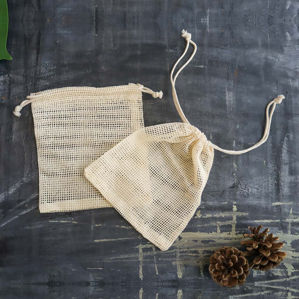 Plantish Future Home & Kitchen Set of 2 Organic Mesh Bags Top View